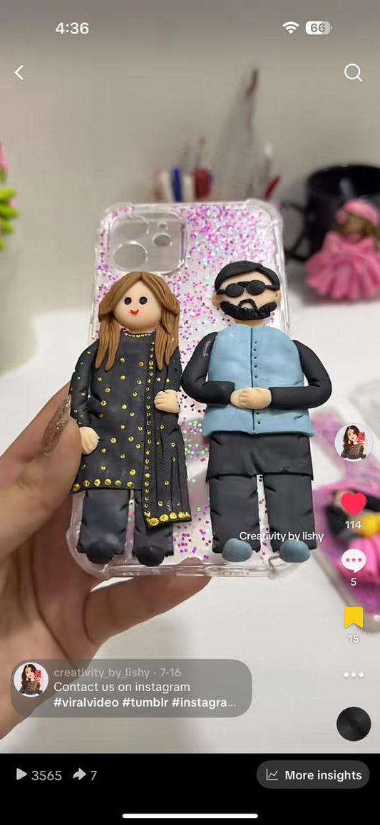 3d couple clay phone case