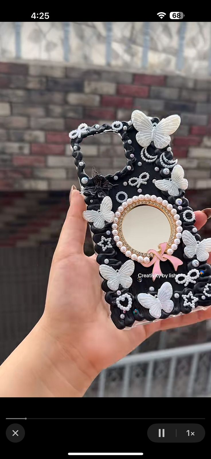 Black vintage mirror case