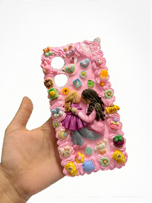 Mom daughter love phone case with stylist background