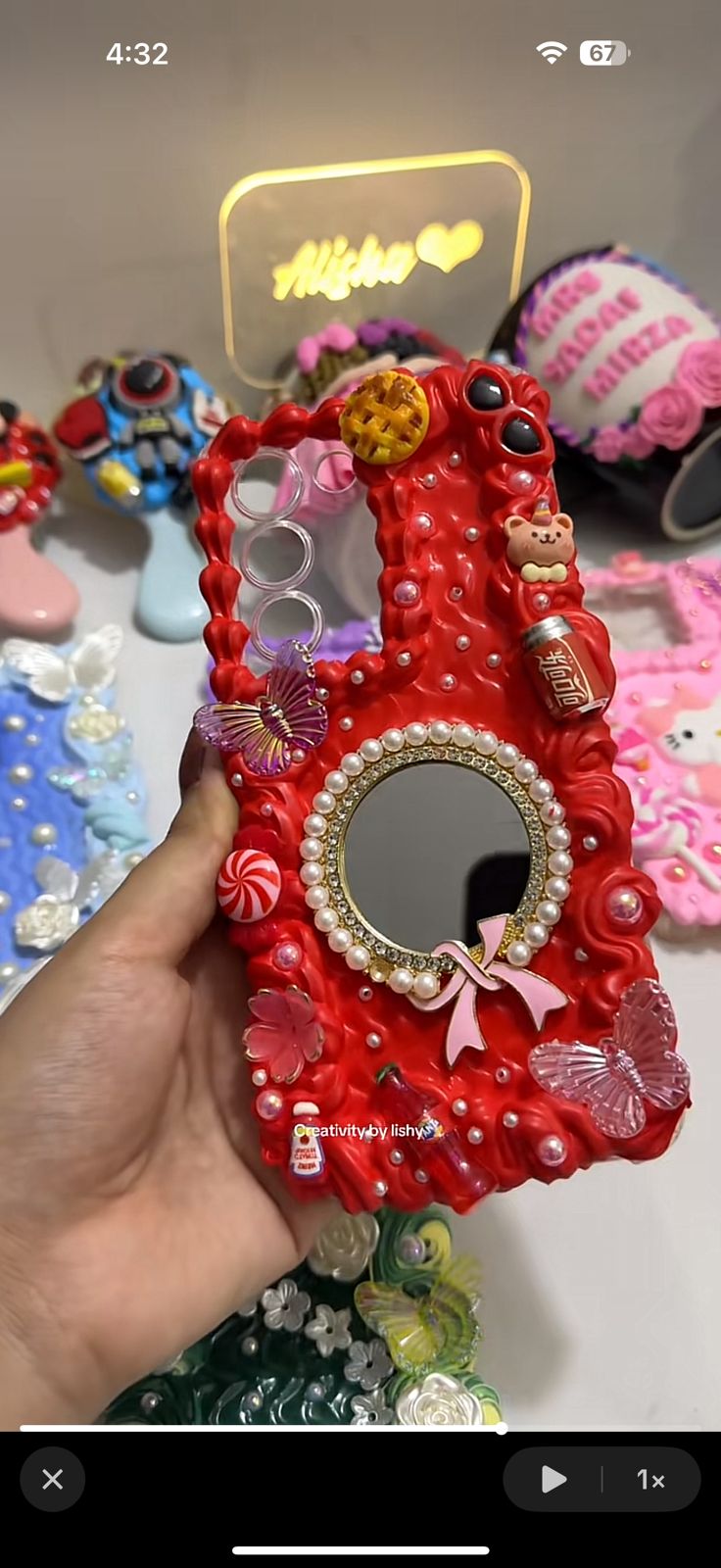 Black vintage mirror case
