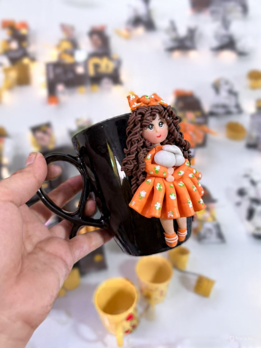 Curly hair cute doll mug