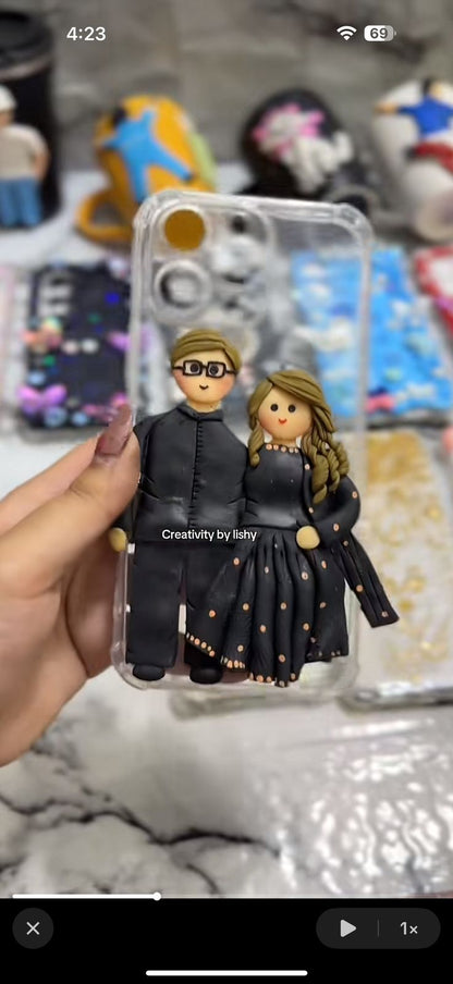 3d couple clay phone case