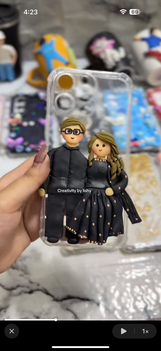 3d couple clay phone case