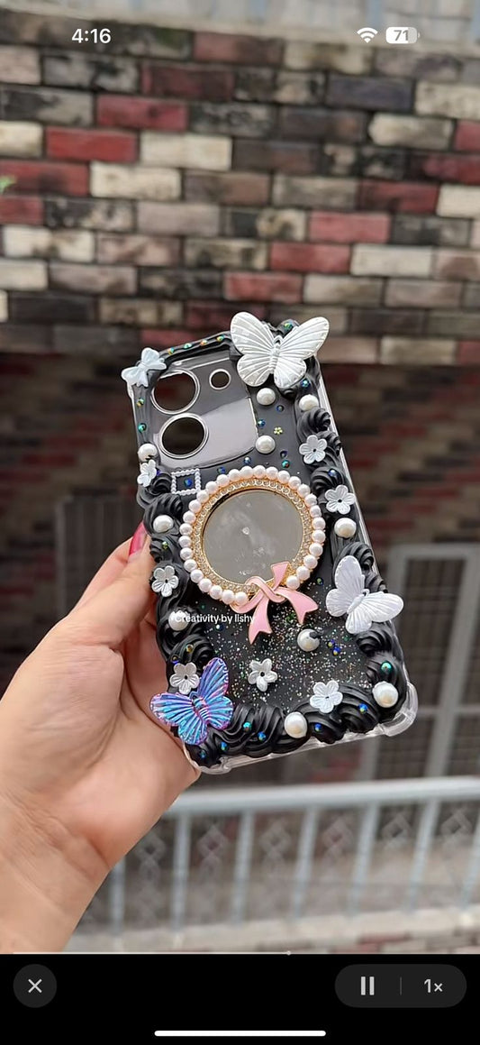 Black vintage mirror case