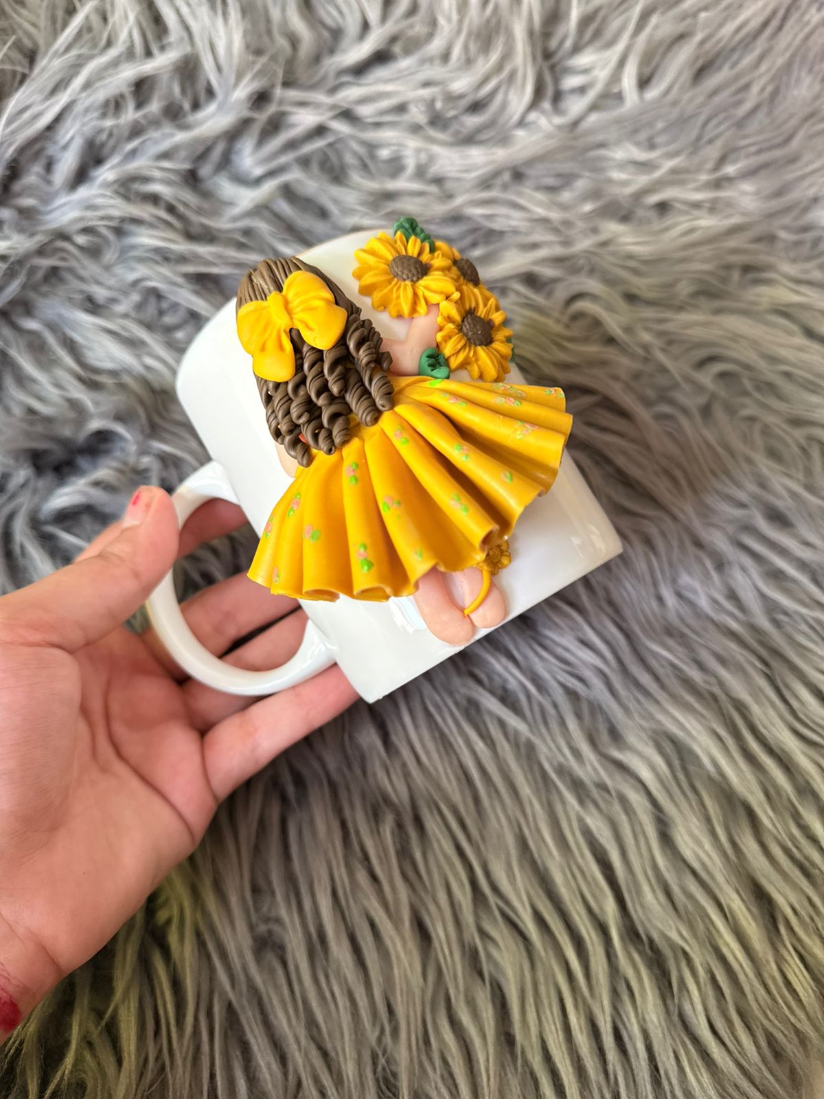 Sun flower girl polymer clay mug