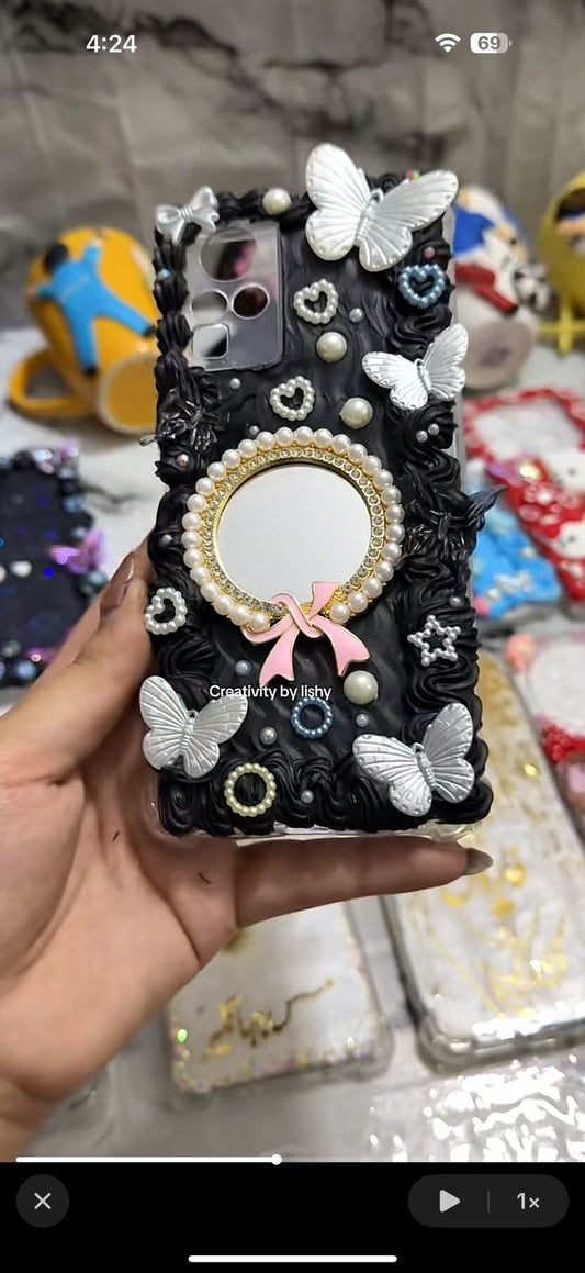Black vintage mirror case