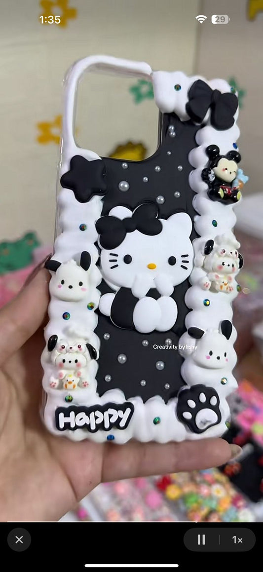 Hello kitty black and white phone case