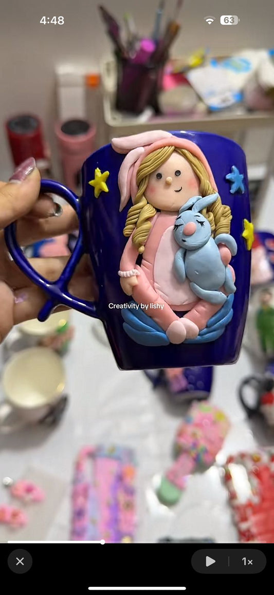 Relastic rabbit doll mug