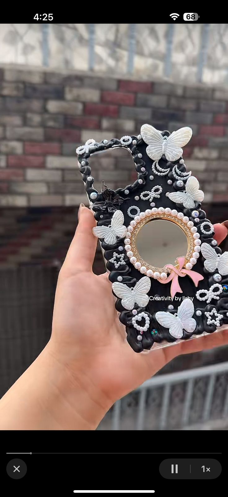 Black vintage mirror case