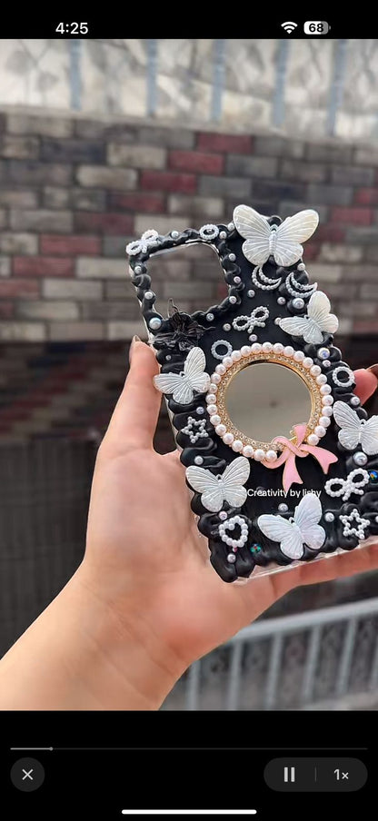 Black vintage mirror case