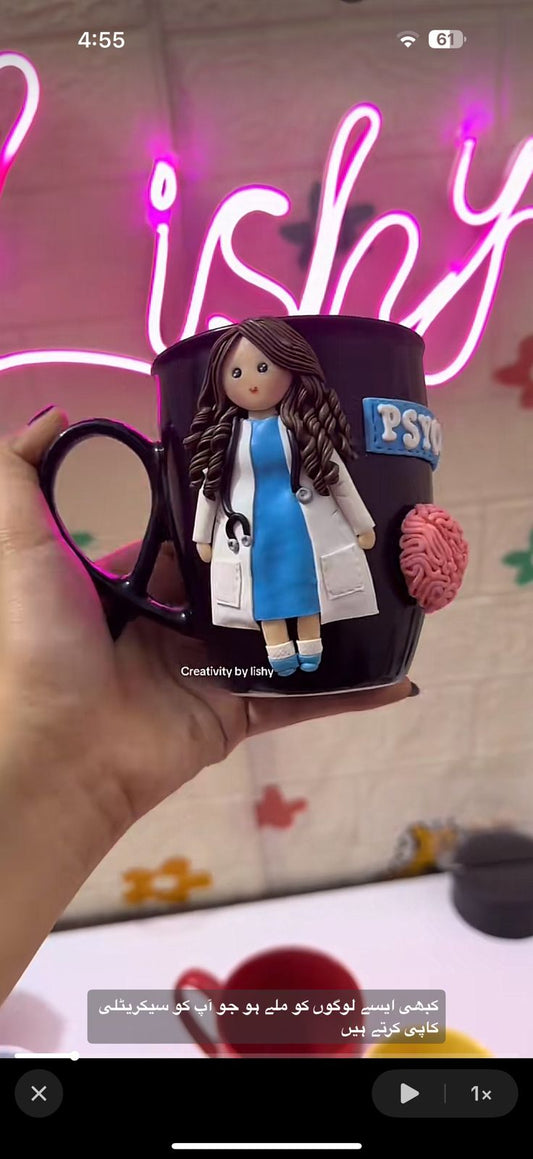 Psychologist doctor polymer clay mug