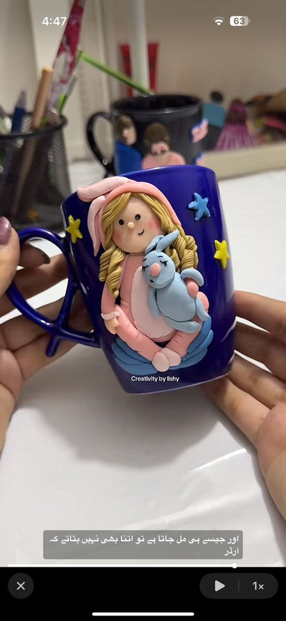Relastic rabbit doll mug
