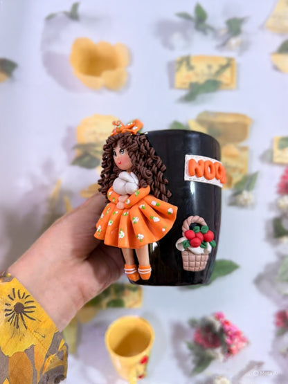 Curly hair cute doll mug