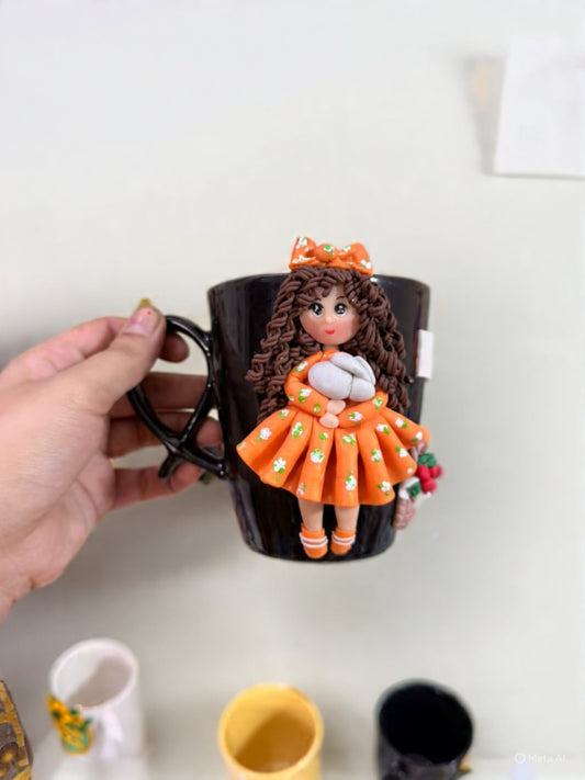 Curly hair cute doll mug