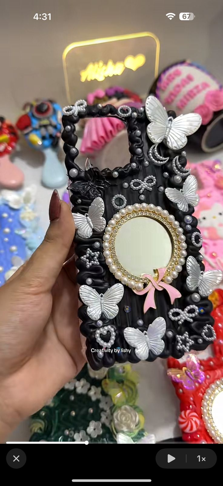 Black vintage mirror case