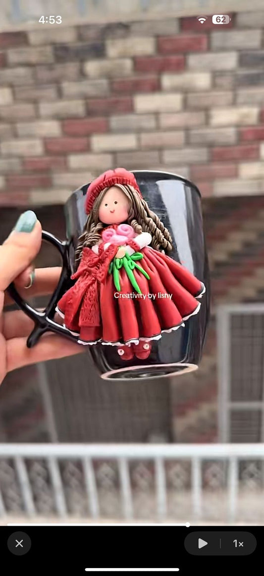Red frock doll costumize mug