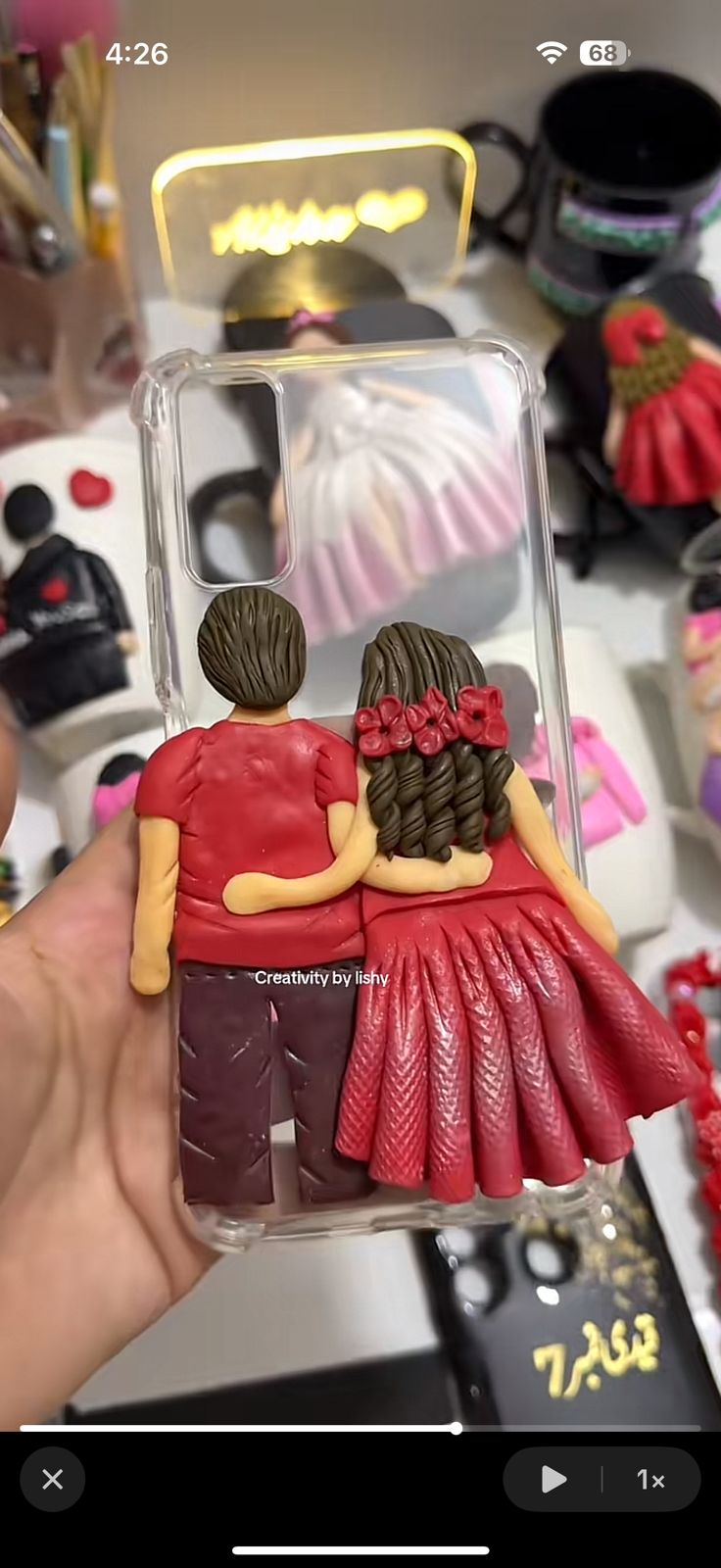 3d couple clay phone case