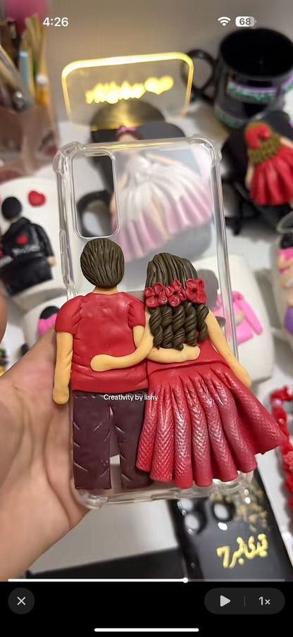 3d couple clay phone case